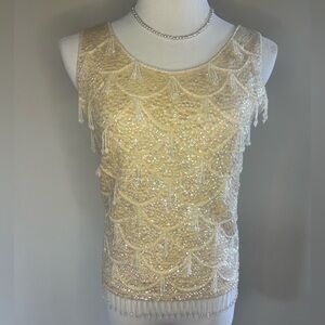 Vintage Iridescent Sequin Women's Top Light Yellow Hong Kong